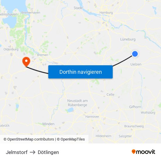 Jelmstorf to Dötlingen map