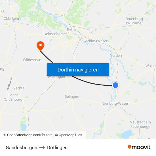 Gandesbergen to Dötlingen map