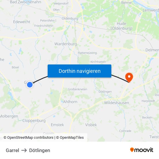 Garrel to Dötlingen map