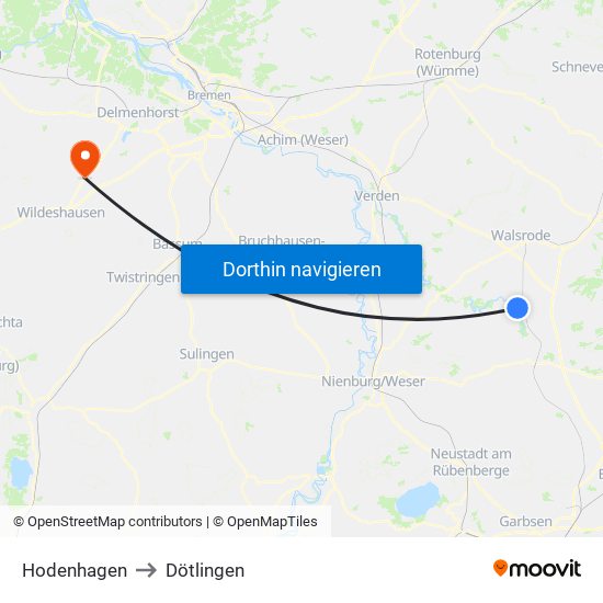 Hodenhagen to Dötlingen map