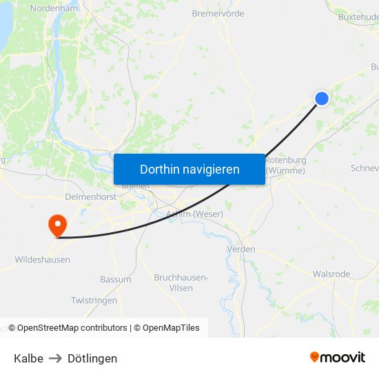 Kalbe to Dötlingen map