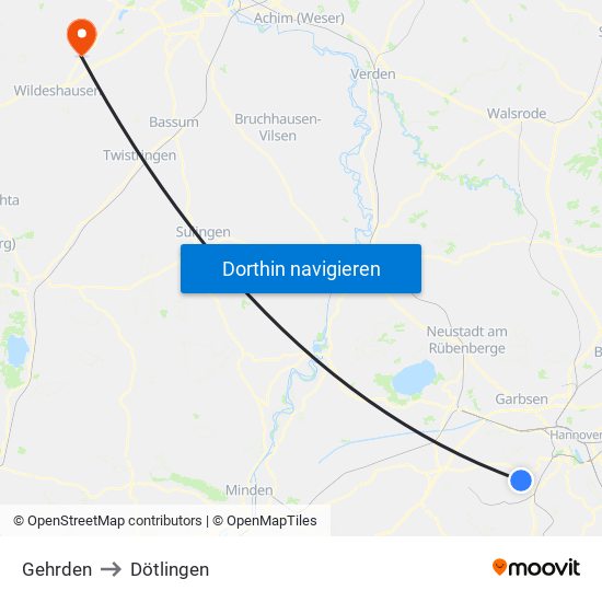 Gehrden to Dötlingen map