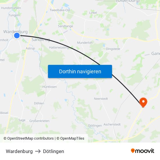 Wardenburg to Dötlingen map