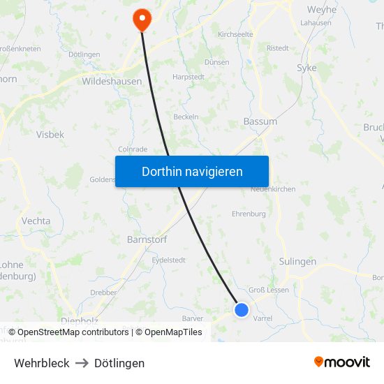 Wehrbleck to Dötlingen map