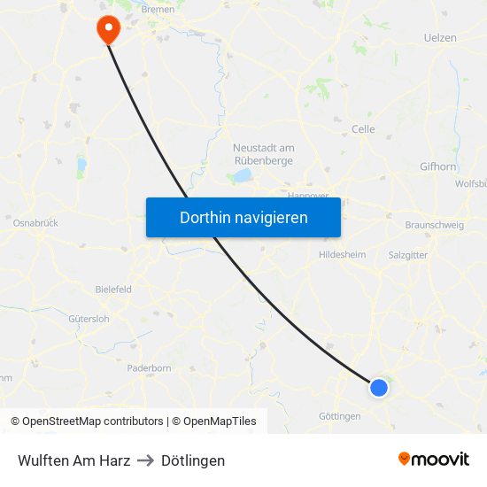 Wulften Am Harz to Dötlingen map