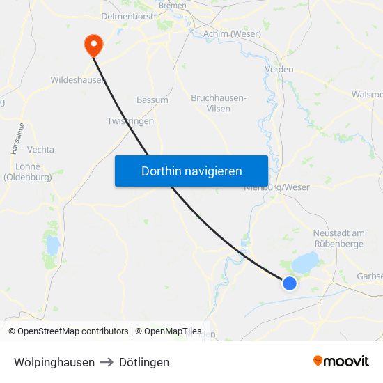 Wölpinghausen to Dötlingen map