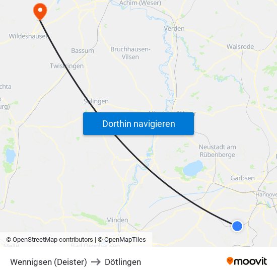 Wennigsen (Deister) to Dötlingen map