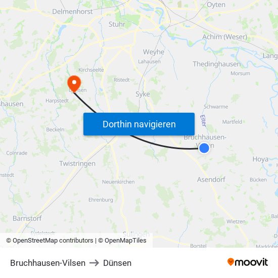 Bruchhausen-Vilsen to Dünsen map