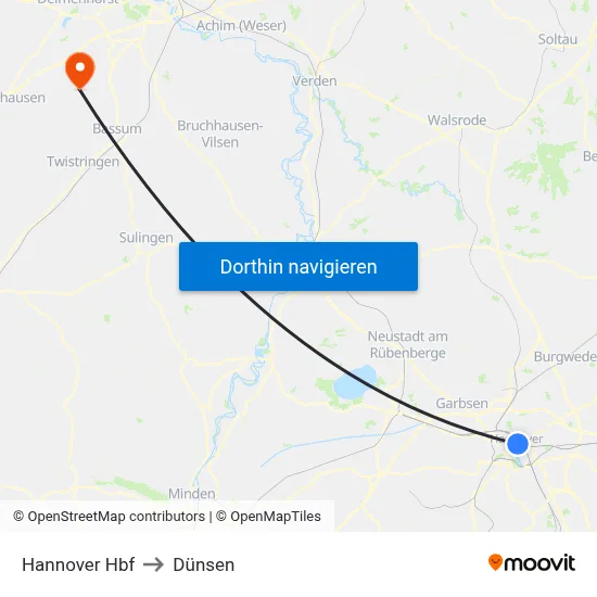 Hannover Hbf to Dünsen map
