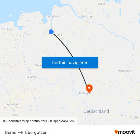 Berne to Ebergötzen map