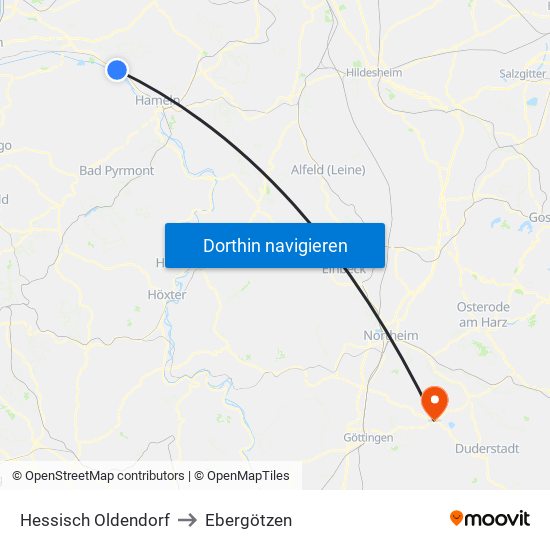 Hessisch Oldendorf to Ebergötzen map