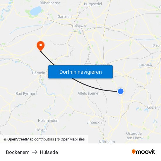 Bockenem to Hülsede map