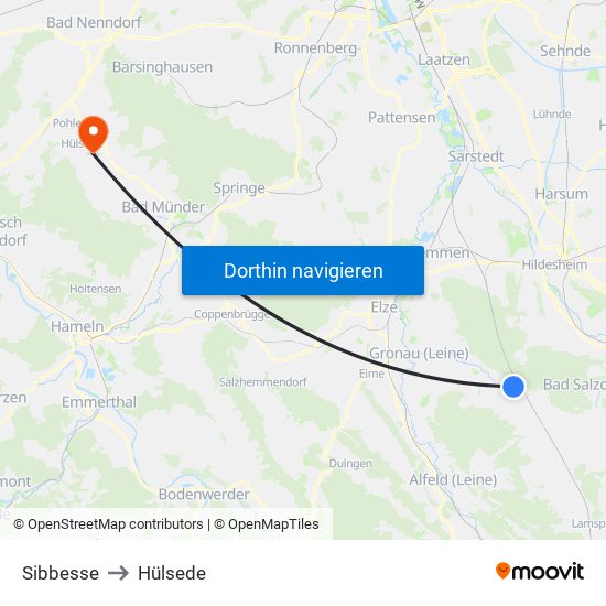 Sibbesse to Hülsede map