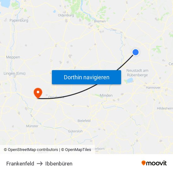 Frankenfeld to Ibbenbüren map