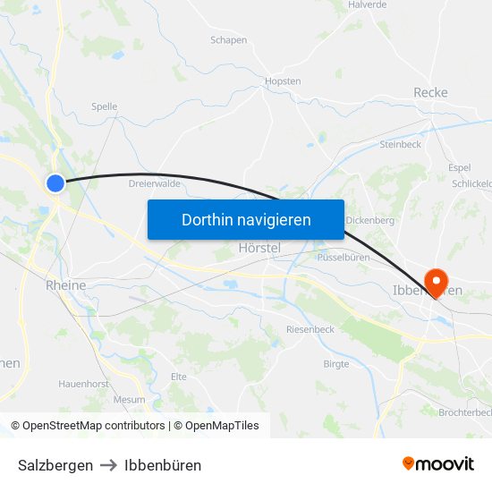 Salzbergen to Ibbenbüren map