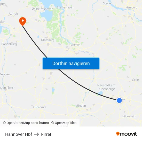 Hannover Hbf to Firrel map