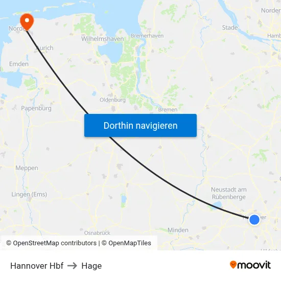 Hannover Hbf to Hage map