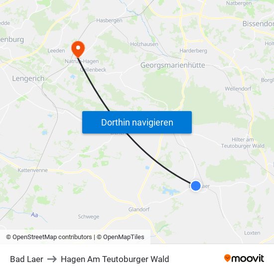 Bad Laer to Hagen Am Teutoburger Wald map