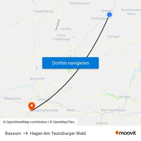 Bassum to Hagen Am Teutoburger Wald map