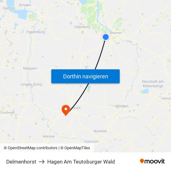 Delmenhorst to Hagen Am Teutoburger Wald map