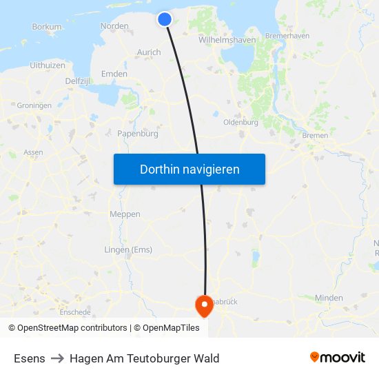 Esens to Hagen Am Teutoburger Wald map