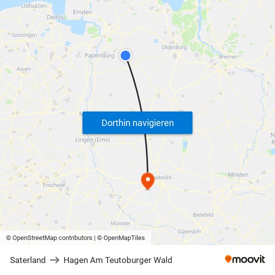 Saterland to Hagen Am Teutoburger Wald map