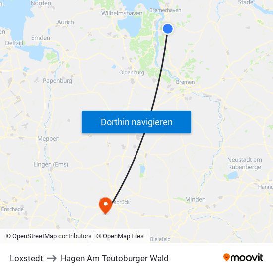 Loxstedt to Hagen Am Teutoburger Wald map