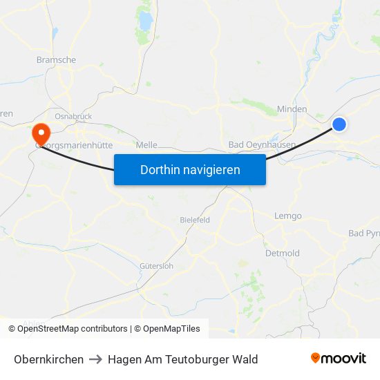 Obernkirchen to Hagen Am Teutoburger Wald map