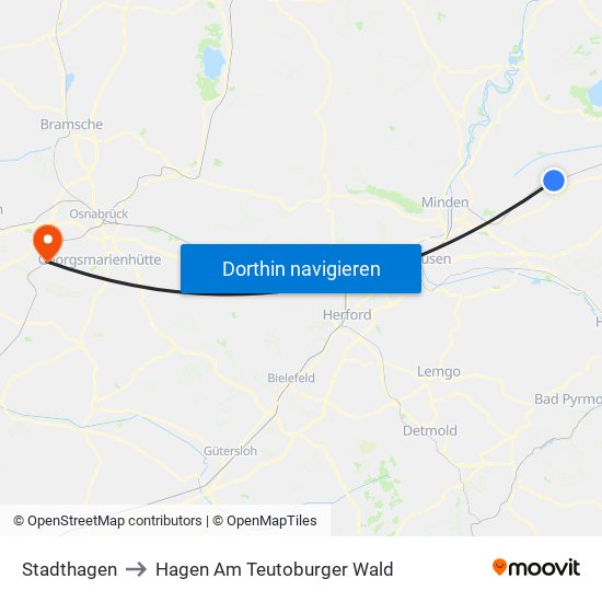 Stadthagen to Hagen Am Teutoburger Wald map