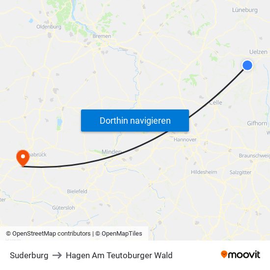 Suderburg to Hagen Am Teutoburger Wald map