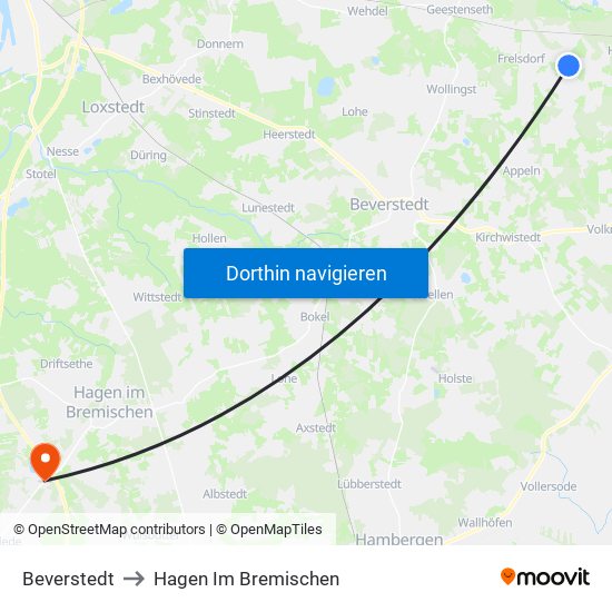 Beverstedt to Hagen Im Bremischen map