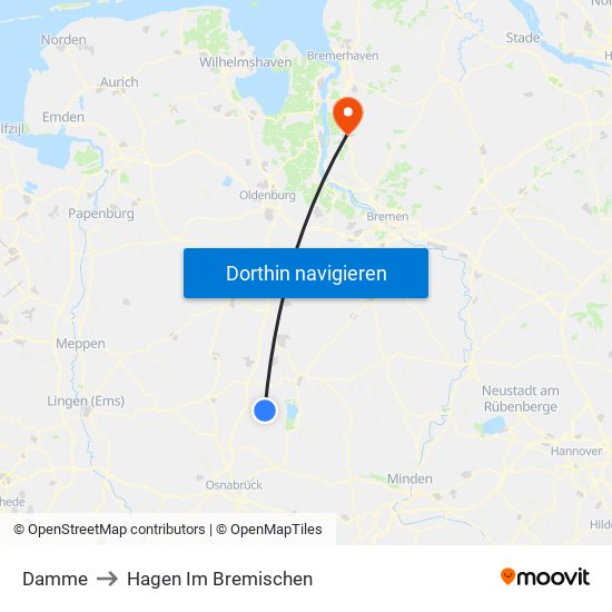 Damme to Hagen Im Bremischen map