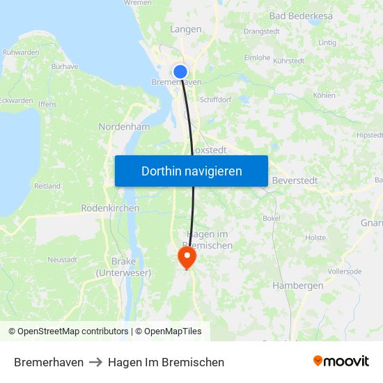 Bremerhaven to Hagen Im Bremischen map