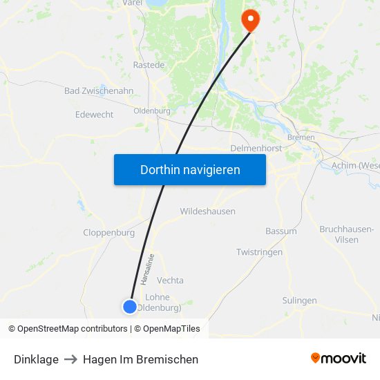 Dinklage to Hagen Im Bremischen map