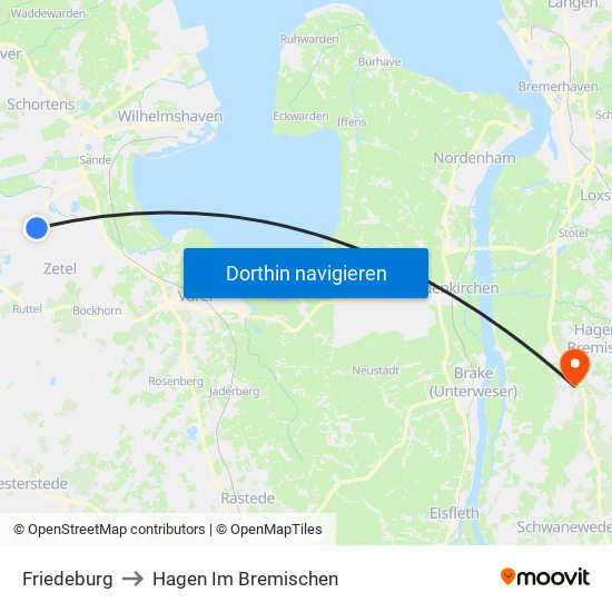 Friedeburg to Hagen Im Bremischen map