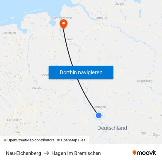 Neu-Eichenberg to Hagen Im Bremischen map