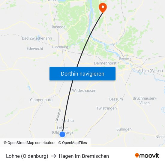 Lohne (Oldenburg) to Hagen Im Bremischen map