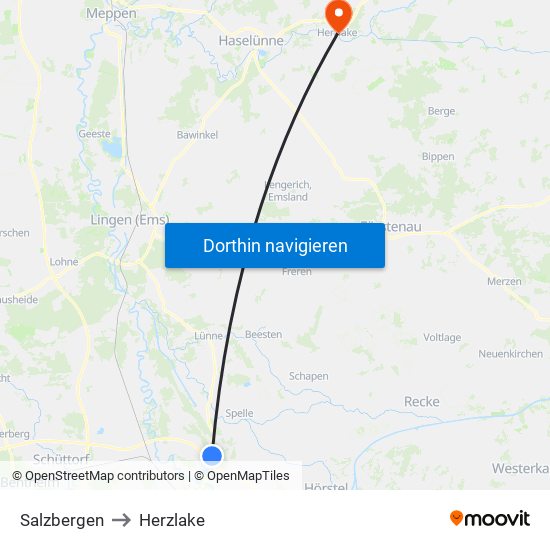 Salzbergen to Herzlake map