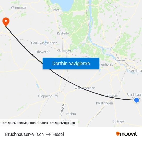 Bruchhausen-Vilsen to Hesel map