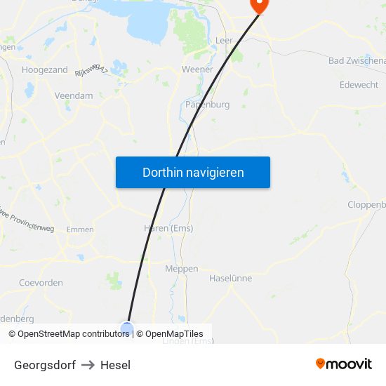 Georgsdorf to Hesel map