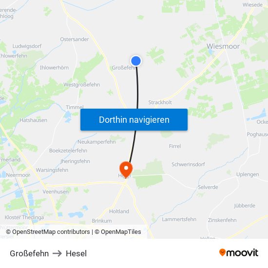Großefehn to Hesel map