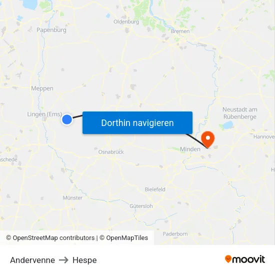 Andervenne to Hespe map