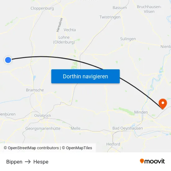 Bippen to Hespe map