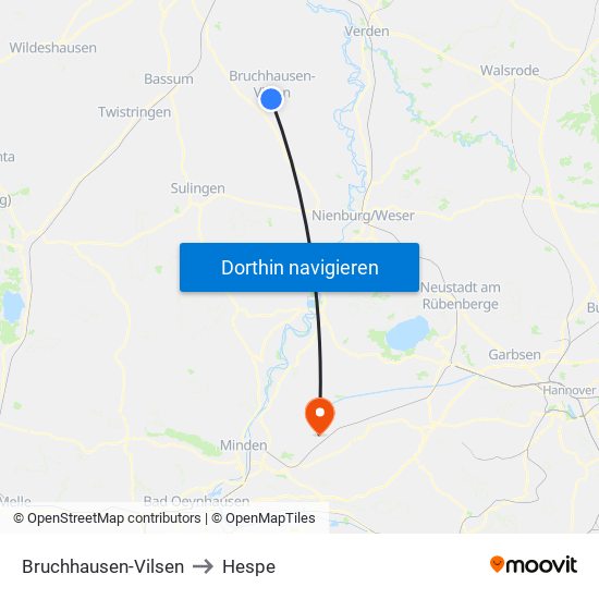 Bruchhausen-Vilsen to Hespe map