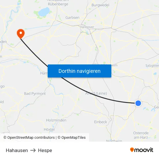 Hahausen to Hespe map