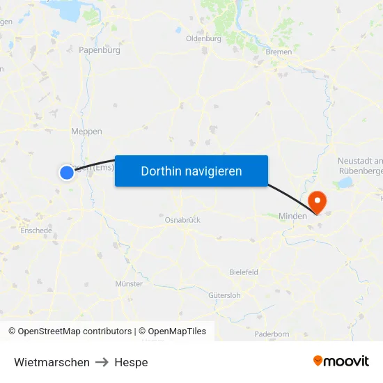 Wietmarschen to Hespe map