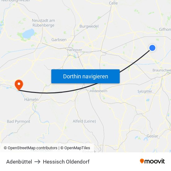 Adenbüttel to Hessisch Oldendorf map