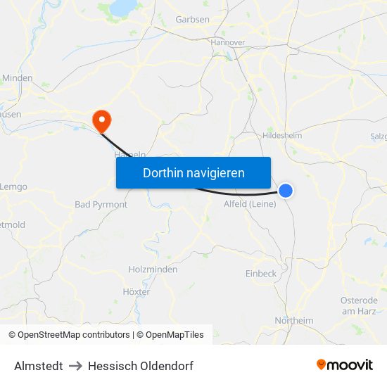 Almstedt to Hessisch Oldendorf map