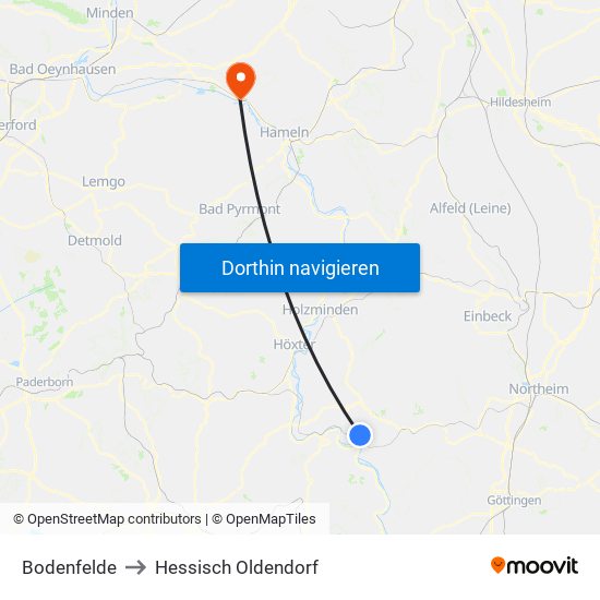 Bodenfelde to Hessisch Oldendorf map