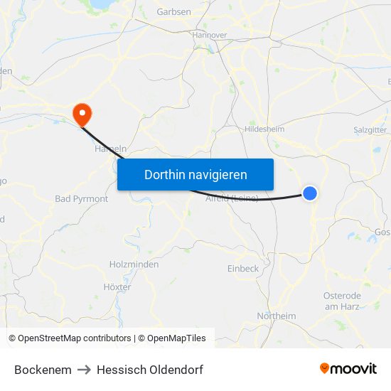 Bockenem to Hessisch Oldendorf map